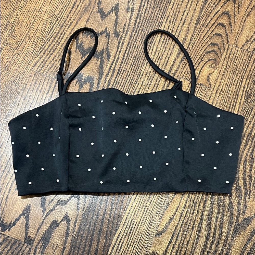 House of Harlow Rhinestone Black crop top